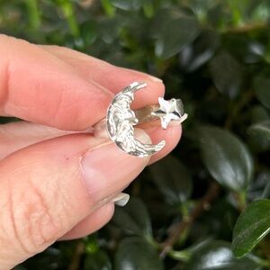 Sterling Silver Moon and Star Open Ring